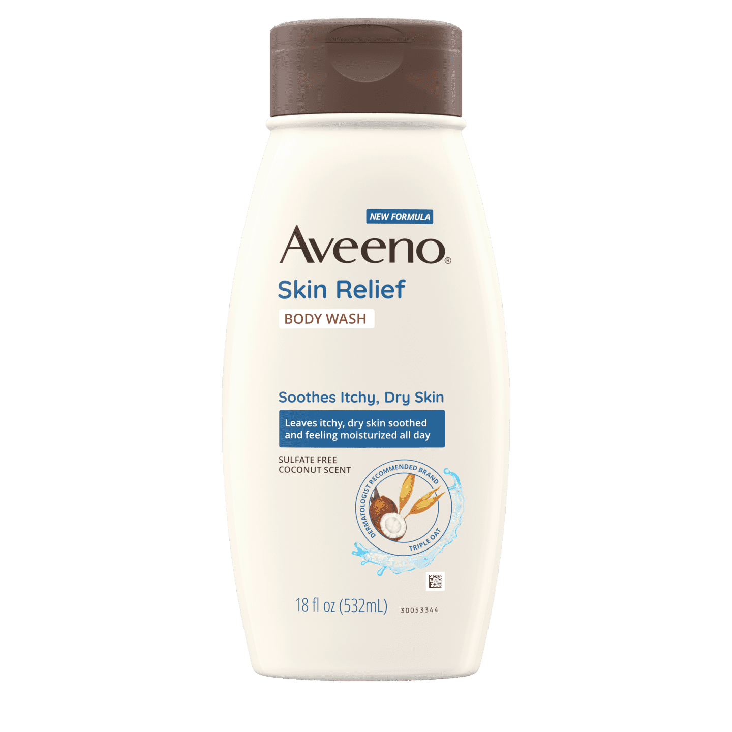 AVEENO SKIN RELIEF OAT BODY WASH WITH COCONUT SCENT.