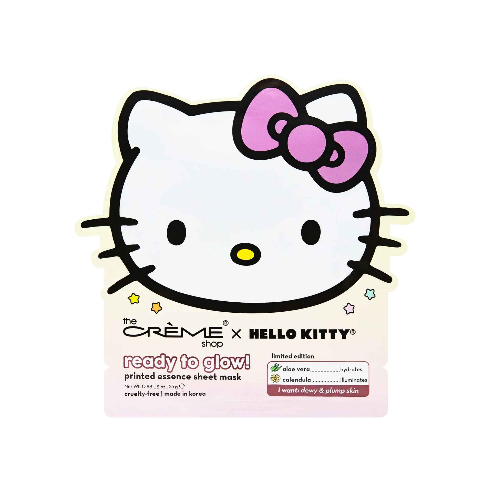 THE CREME SHOP X HELLO KITTY READY TO GLOW PRINTED ESSENCE SHEET MASK.