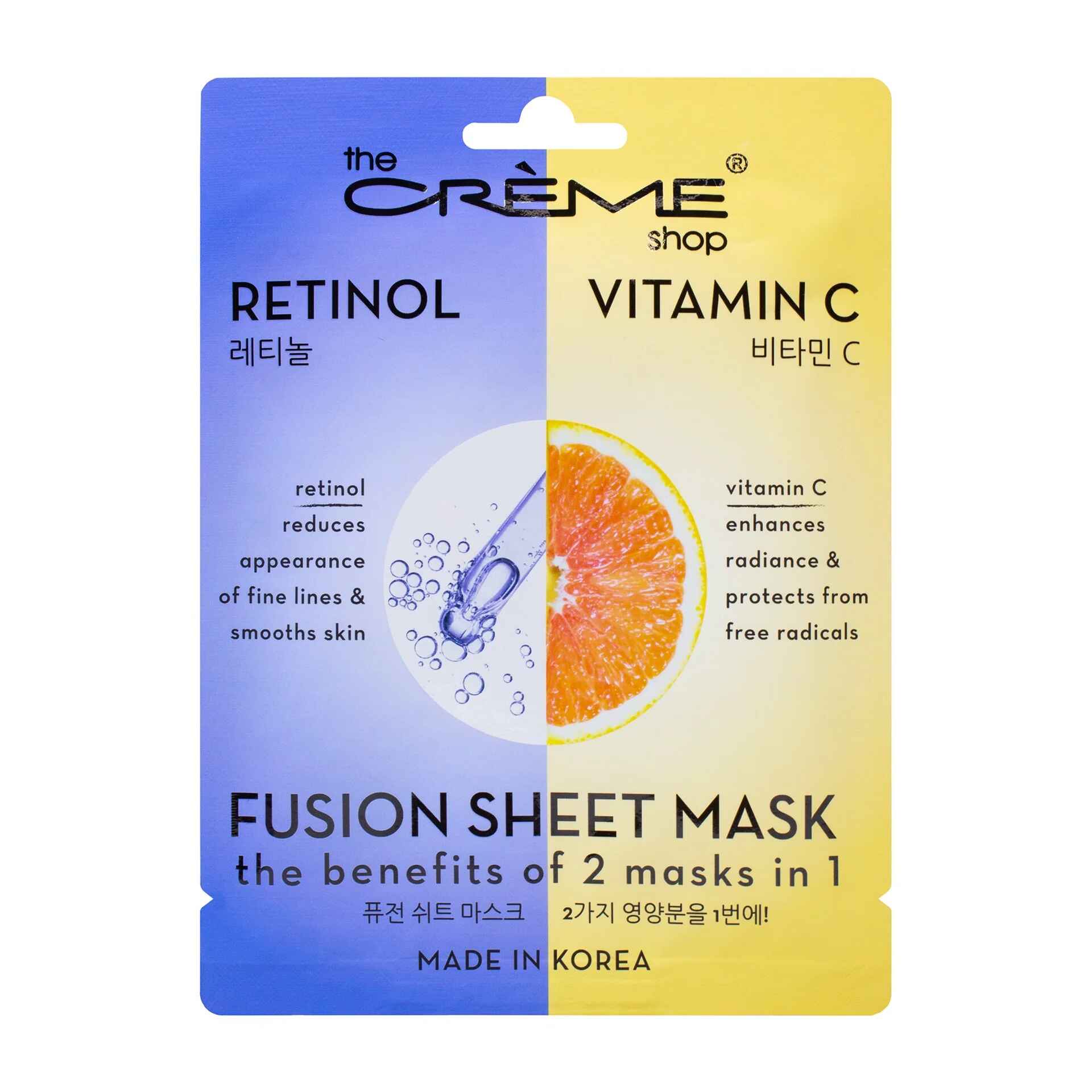 The Creme Shop RETINOL and VITAMIN C FUSION SHEET MASK.