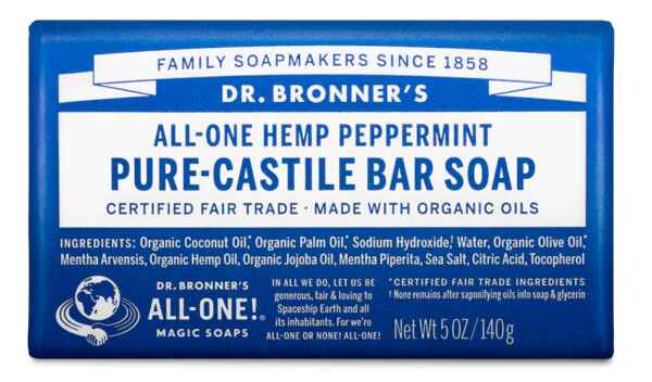 Dr Bronners PEPPERMINT PURE-CASTILE BAR SOAP.