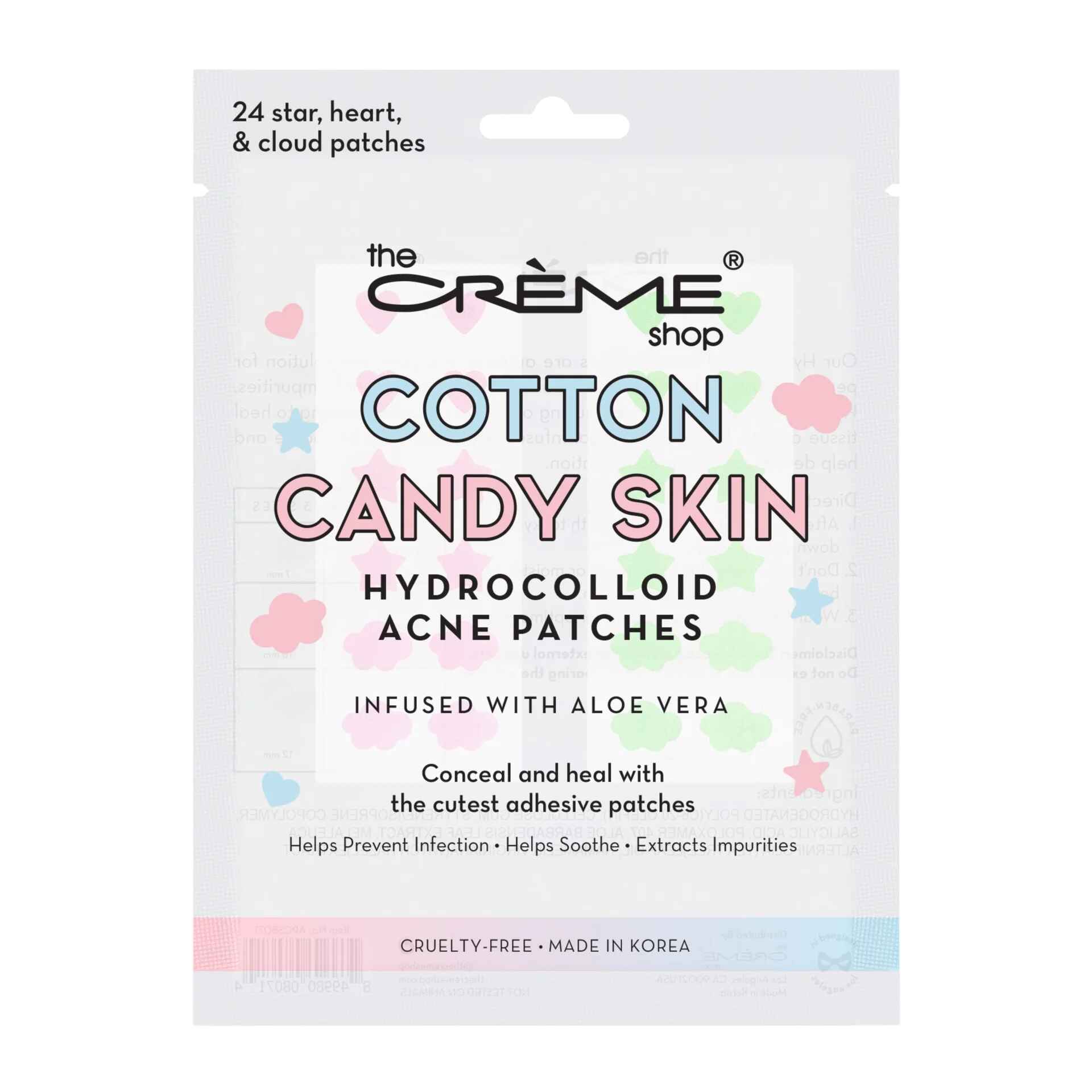 The Creme Shop COTTON CANDY SKIN HYDROCOLLOID ACNE PATCHES ULTRA ALOE BOOST.